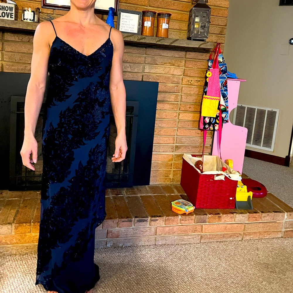 Navy v neck gown